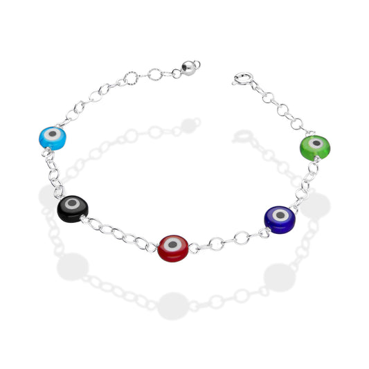 LPPD107 Pulsera Ojitos Multicolor Sin Bisel en Plata Fina .925 3073134012