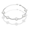 LPPD114 Pulsera Dama Mod 5 Trébol Blancos con Zirconias 9.5 mm Ajustable de 16 a 20 cm en Plata .925