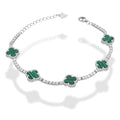 LPPD116 Pulsera Dama Mod 5 Trébol Verdes con Zirconias 9.5 mm Ajustable de 16 a 19 cm en Plata .925