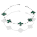 LPPD118 Pulsera Dama Mod 5 Trébol Verdes 1.4 cm Ajustable de 17 a 20 cm en Plata .925