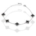 LPPD121 Pulsera Dama Mod 5 Trébol Negro 9 mm Ajustable de 17.5 cm a 21 cm en Plata .925