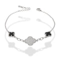 LPPD123 Pulsera Dama Mod 1 Trébol Blanco Gd con Zirconia y 2 Negros Ch Ajustable de 18 a 21 cm en Plata .925