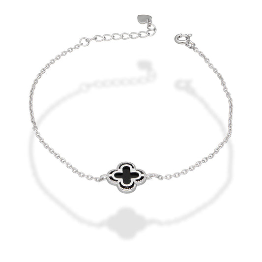 LPPD124 Pulsera Dama Mod 1 Trébol Negro 1.1 cm Ajustable de 16.5 a 19 cm en Plata .925