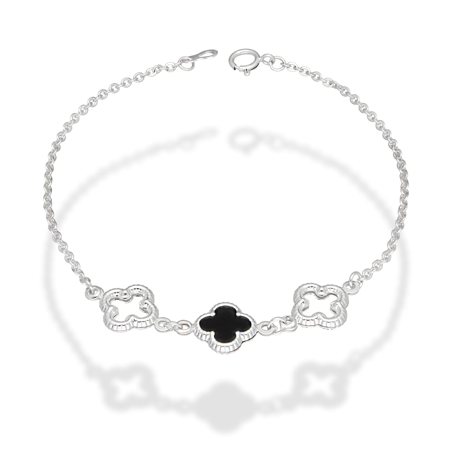 LPPD125 Pulsera Dama Mod 1 Trébol Negro y 2 Calados 1 cm x 19 cm en Plata .925