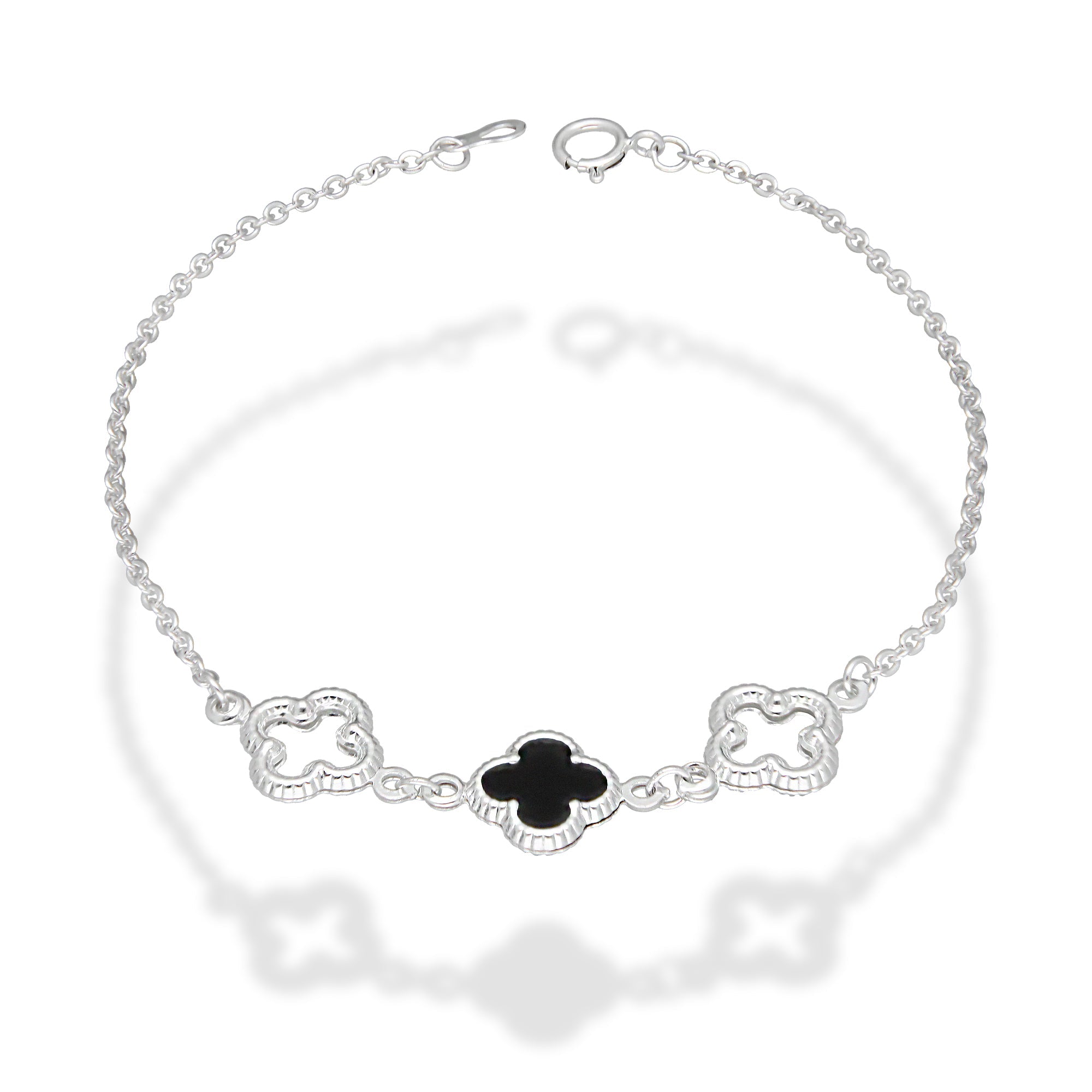 LPPD125 Pulsera Dama Mod 1 Trébol Negro y 2 Calados 1 cm x 19 cm en Plata .925
