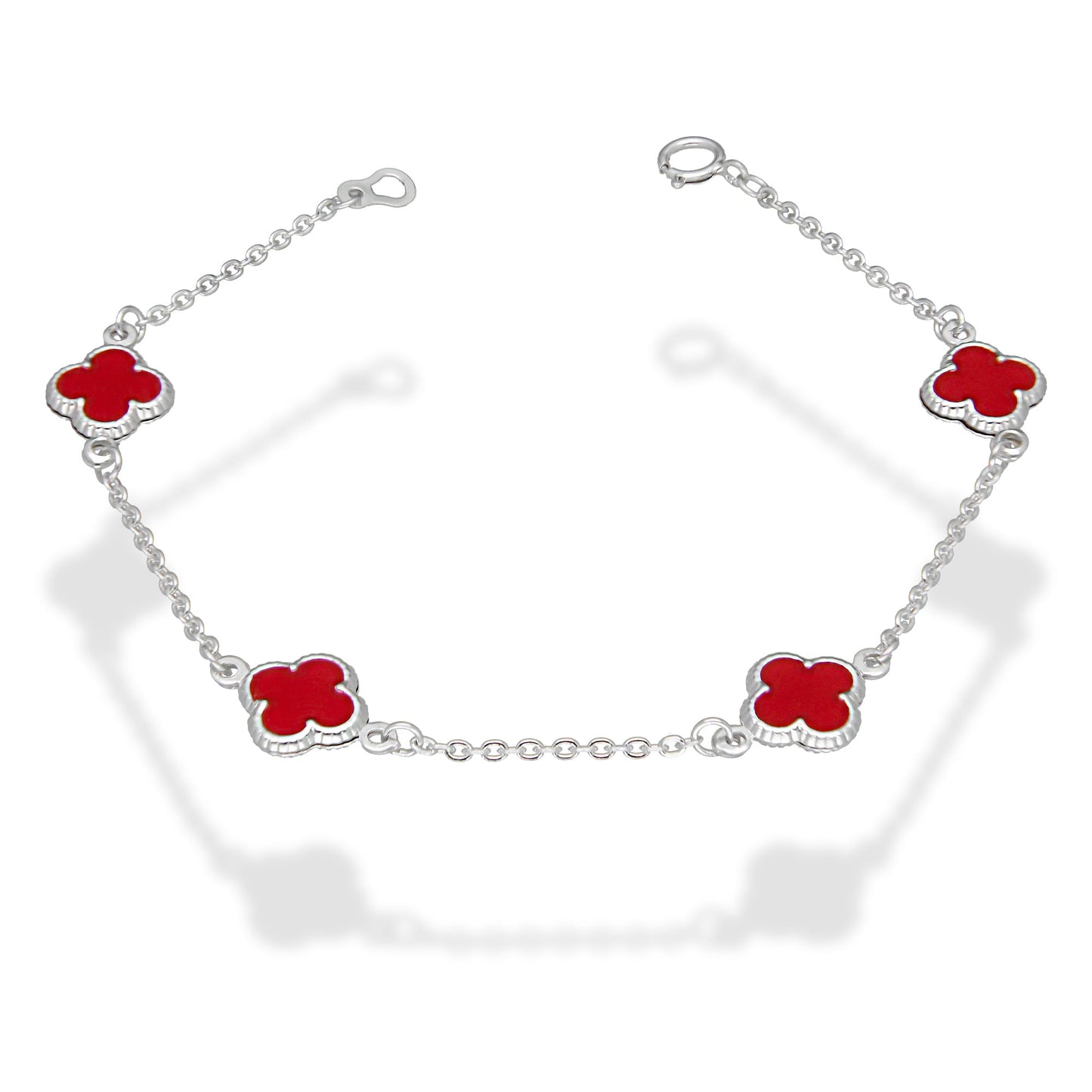 LPPD126 Pulsera Dama Mod 4 Trébol Rojo 1 cm x 18 cm en Plata .925
