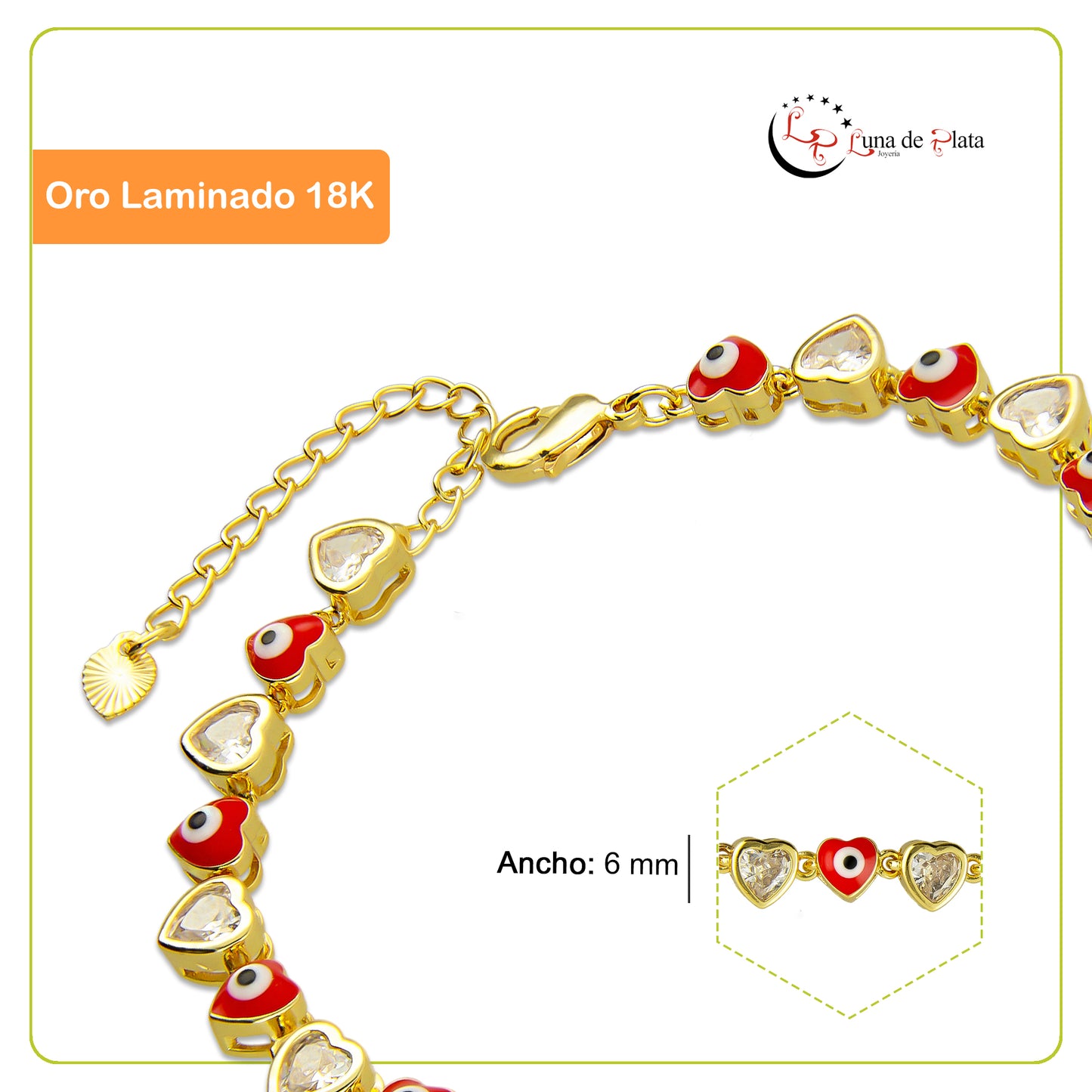 LPPG008 Pulsera Ajustable Ojitos Corazones Oro Laminado 18 K 2146432059