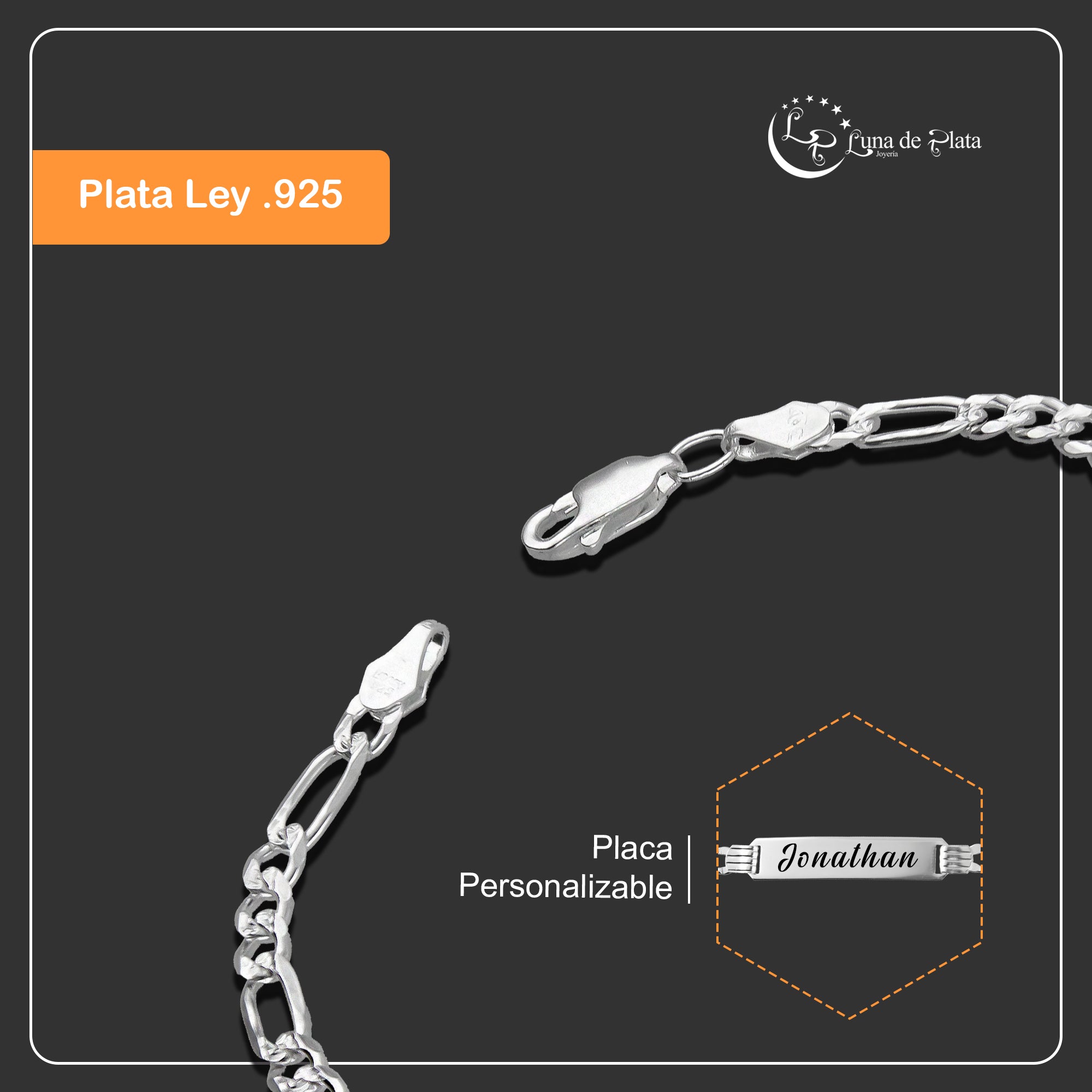 LPPN023 Esclava Pequeña 16 cm 3x1 Diamantada en Plata Ley .925 2120447117