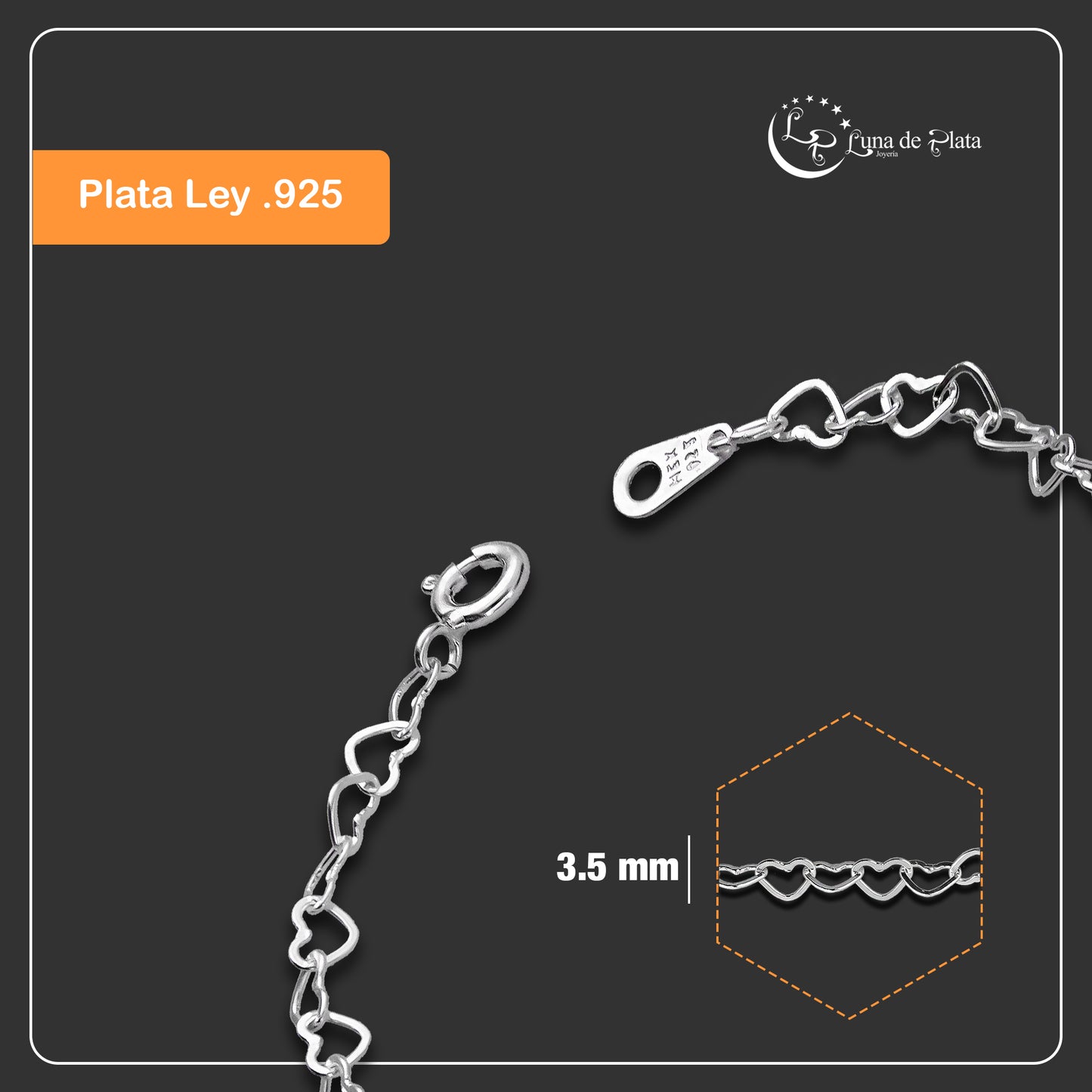 LPPN026-15 Pulsera Mod Love Silueta 15 cm x 3.5 mm en Plata Ley .925 3326580106