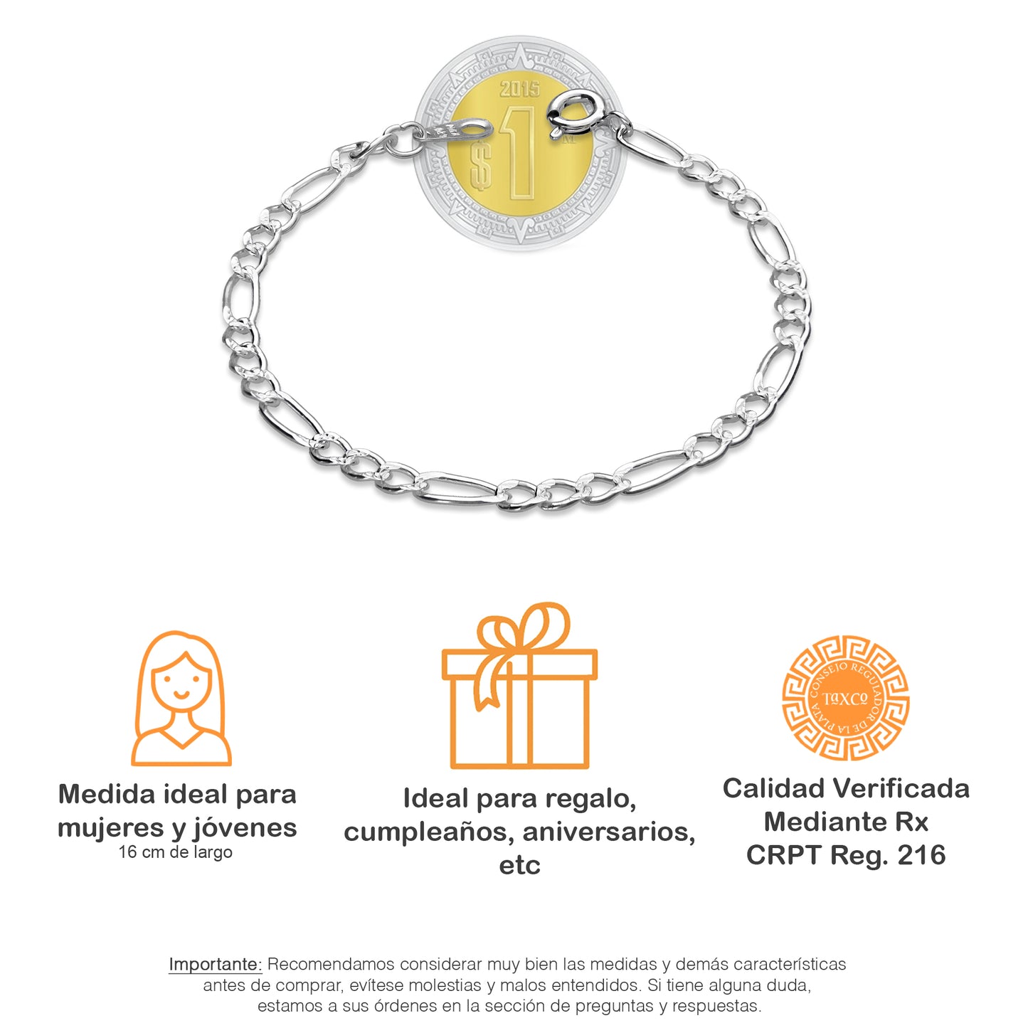 LPPN030-16 Pulsera Mod Figaro 3x1 Diam 16 cm x 3.5 mm en Plata Ley .925 3326604690