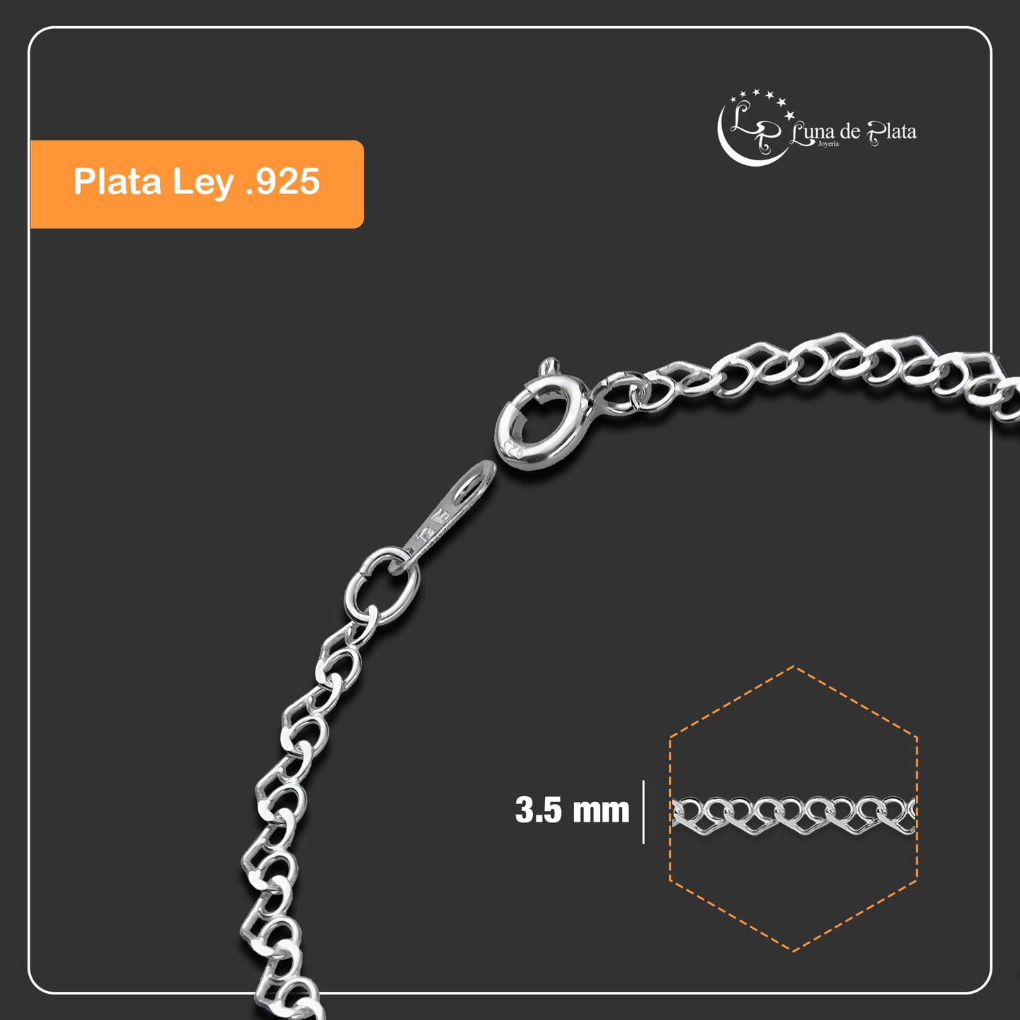 LPPN032-16 Pulsera Mod Love Plana 16 cm x 3.5 mm en Plata Ley .925 3326235690