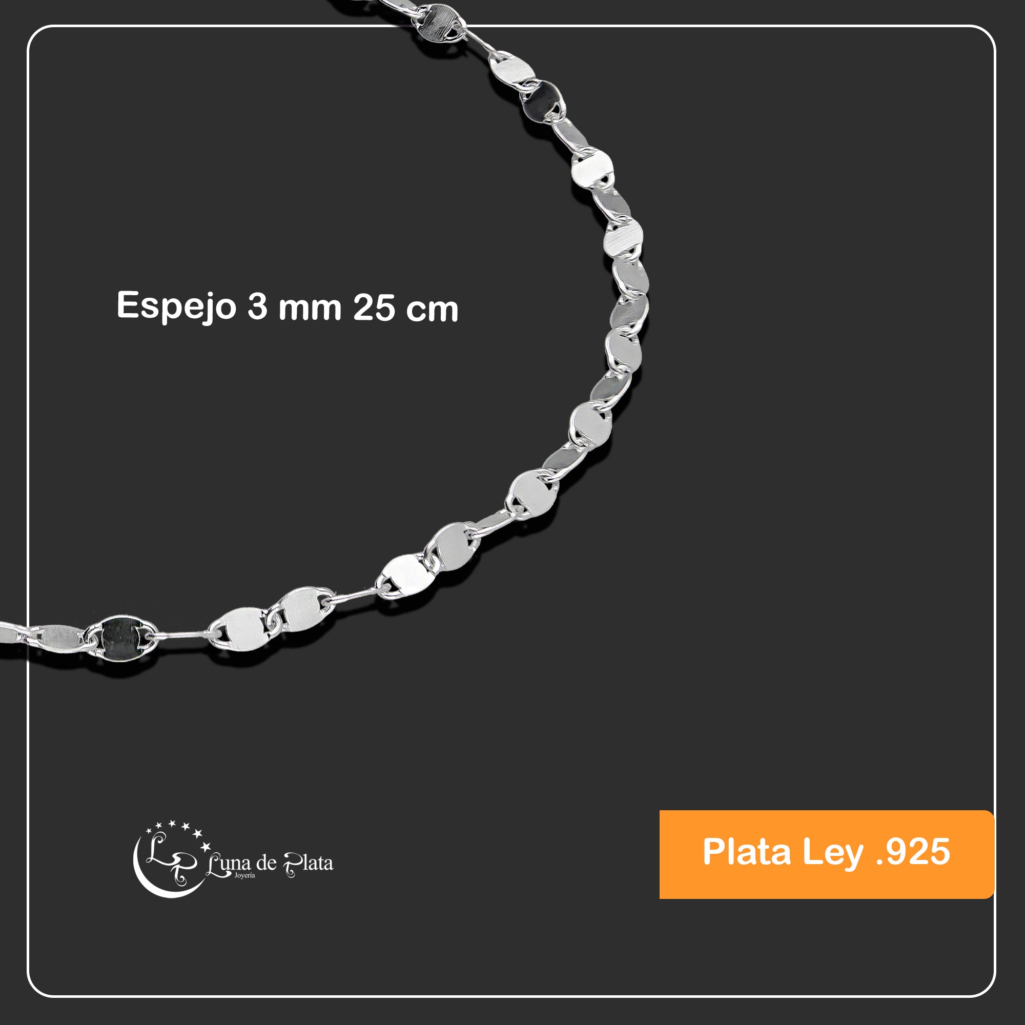 LPTB033 Pulsera Tobillera Espejo 3 mm 25 cm Plata .925 Taxco 2100882783
