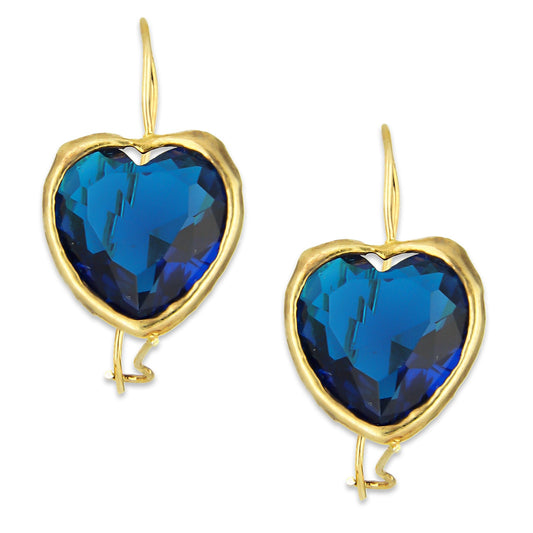 MR10AR015 Arete Arillo Oro Sólido 10K Modelo Corazón Azul Marino con Bisel 2.3 cm cm de Diámetro