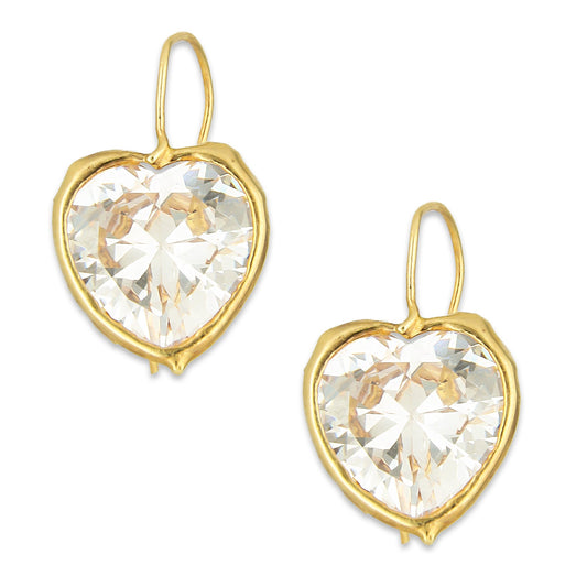 MR10AR018 Arete Arillo Oro Sólido 10K Modelo Corazón Blanco con Bisel 2.3 cm cm de Diámetro