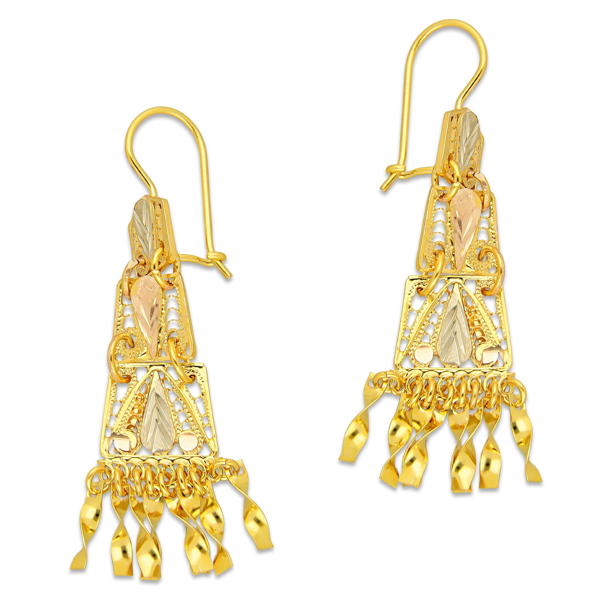 MR10AR054 Arete Arracada Oro Sólido 10K Modelo Romboide Articulado con Colgantes Diámetro 5.2 cm
