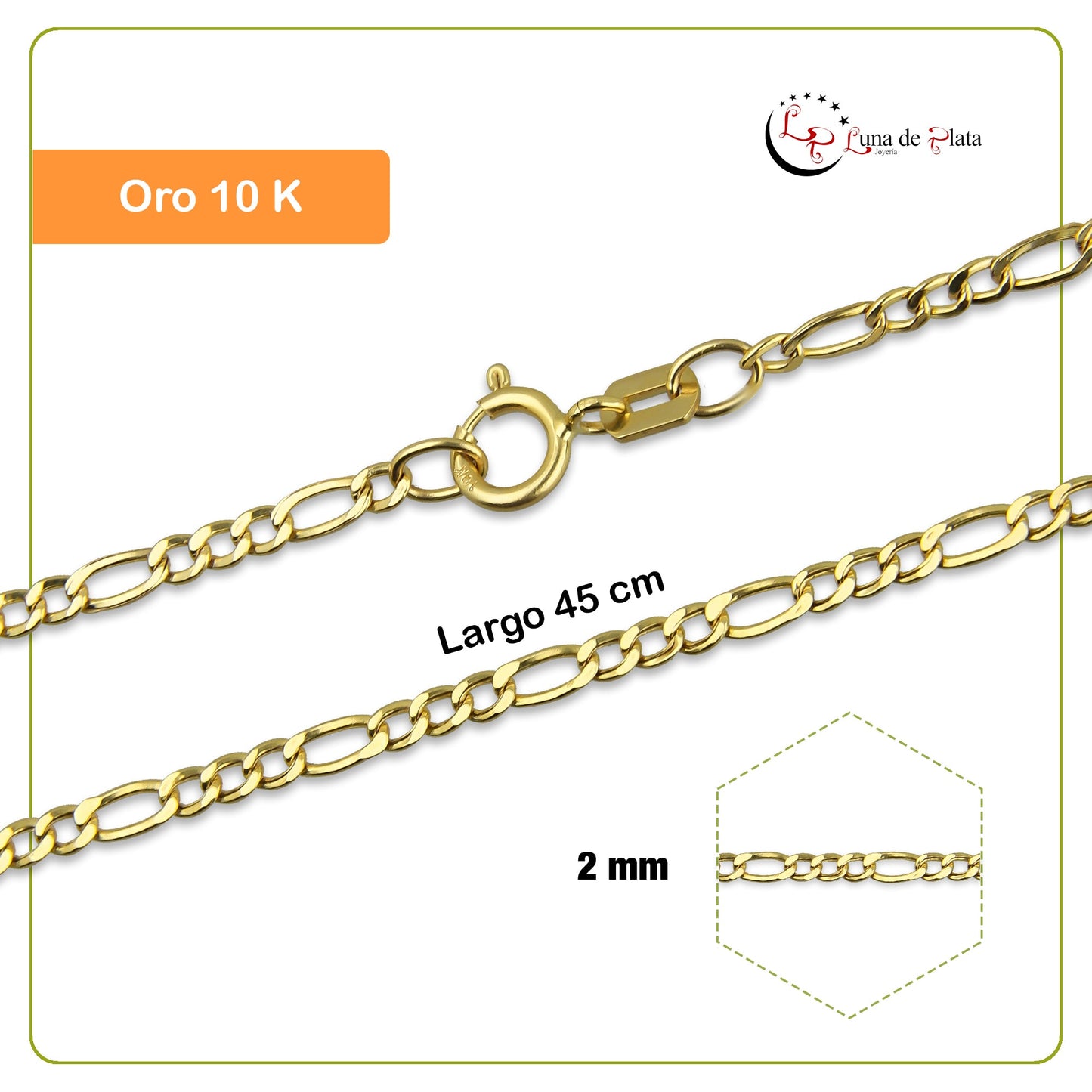 MR10CU002-45 Cadena Oro Sólido 10K EMF10 Modelo Figaro 3*1 2 mm x 45 cm
