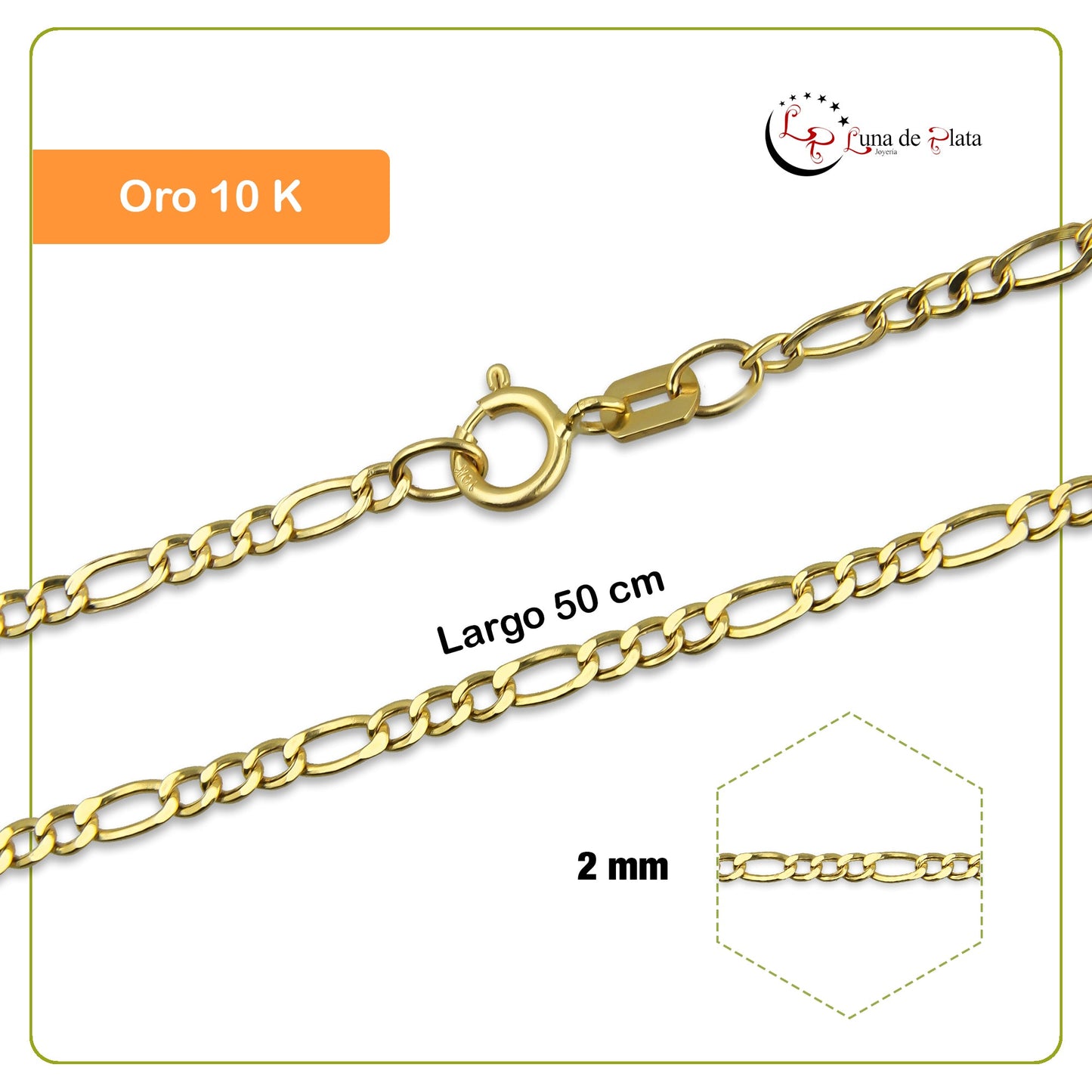 MR10CU002-50 Cadena Oro Sólido 10K EMF10 Modelo Figaro 3*1 2 mm x 50 cm