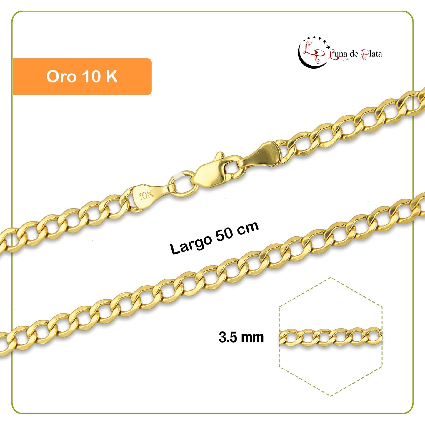 MR10CU005-50 Cadena Oro Sólido 10K EMF10 Modelo Figaro 1*0 3.5 mm x 50 cm