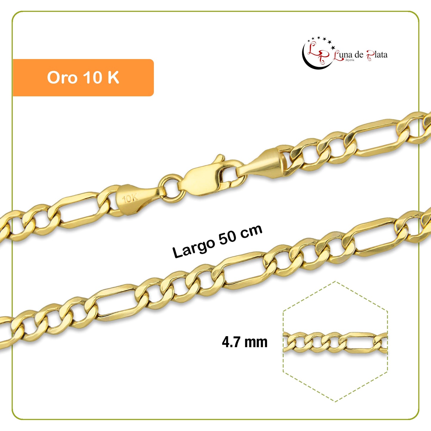 MR10CU006-50 Cadena Oro Sólido 10K EMF10 Modelo Figaro 3*1 4.7 mm x 50 cm