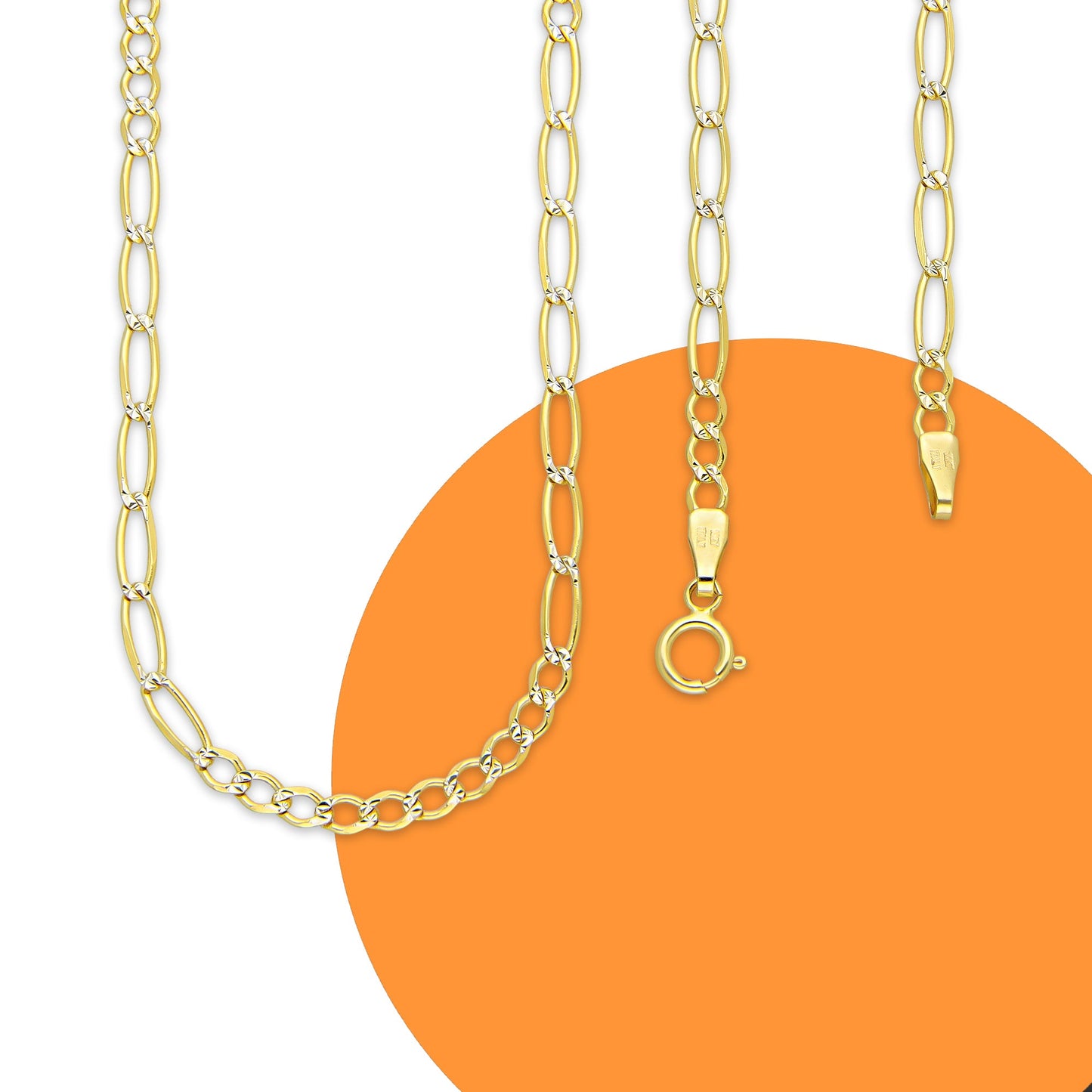 MR10CU032-55 Cadena Oro Sólido 10K Fígaro 10*7 Diamantada 2.7 mm x 55 cm