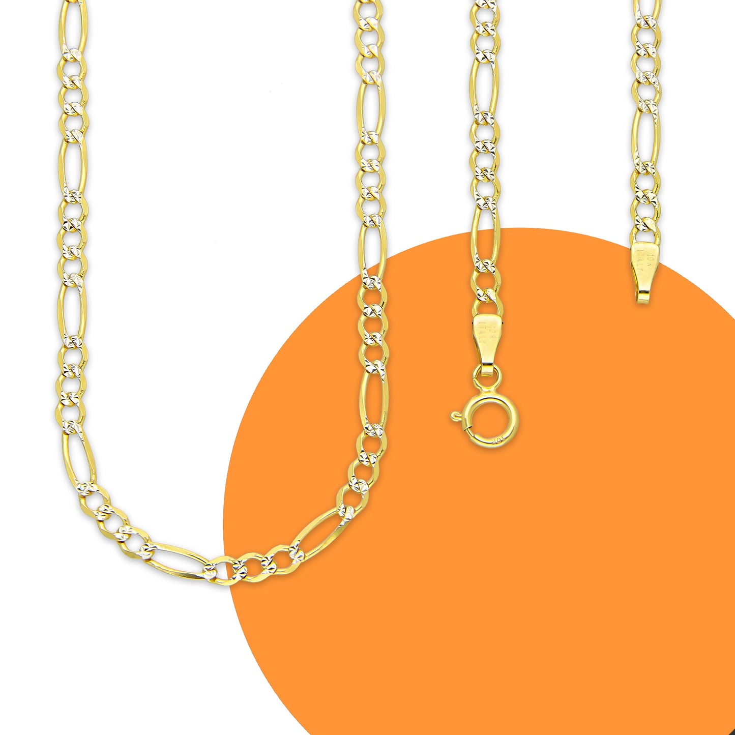 MR10CU033-55 Cadena Oro Sólido 10K Fígaro 3*1 Diamantada 2.7 mm x 55 cm