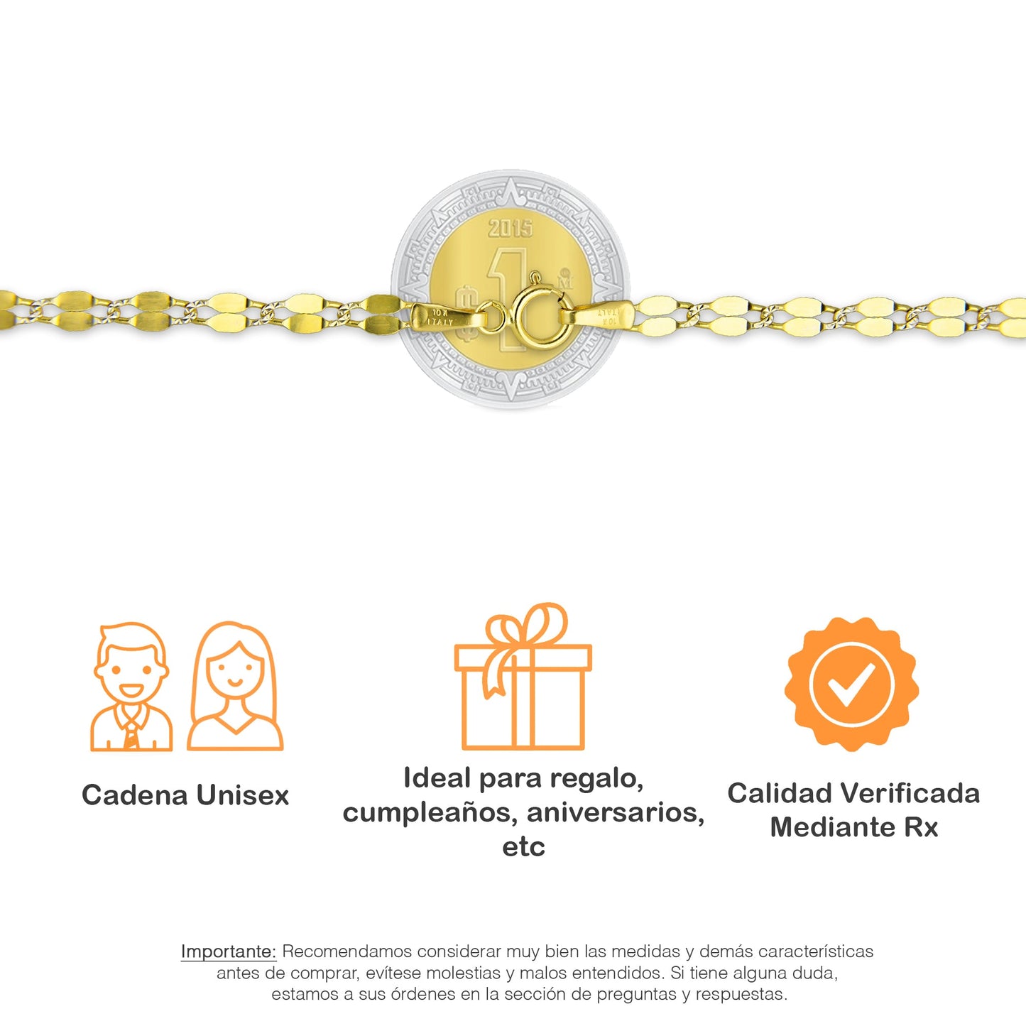 MR10CU038-55 Cadena Oro Sólido 10K Ancla Lisa Forjada Eslabones Largos 3 mm x 55 cm