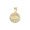 MR14DJ007 Dije Medalla Redonda Oro Sólido 14K Sagrado Corazón Zirc Perl 1.1 x 1.7 cm