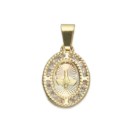 MR14DJ009 Dije Medalla Oval Oro Sólido 14K Espíritu Santo Perl 1.2 x 2.2 cm