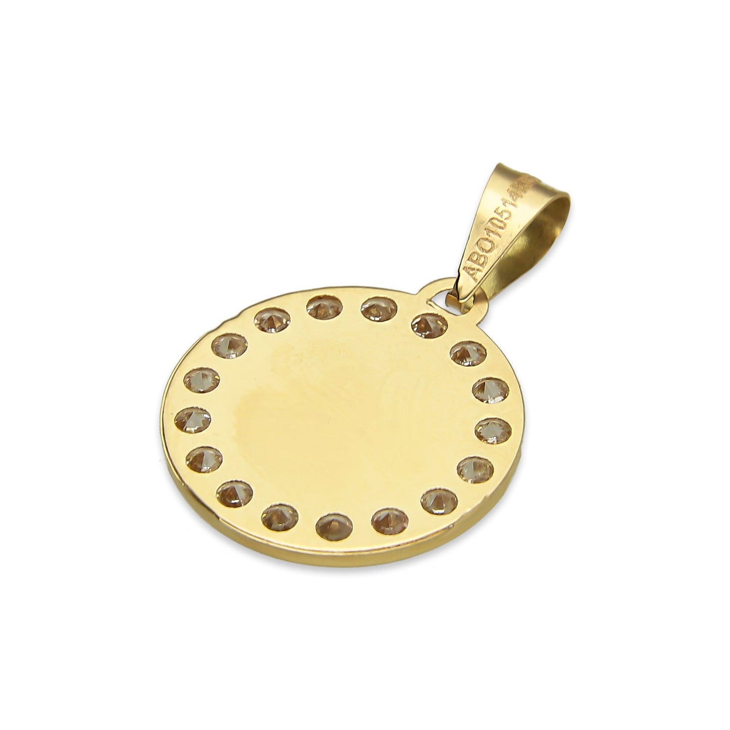 MR14DJ015 Dije Medalla Redonda Oro Sólido 14K San Judas Zirc Lisa 1.5 x 2.3 cm