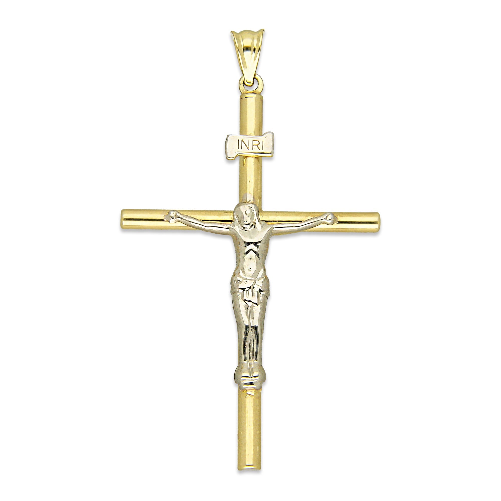 MR10DJ190 Dije Oro Sólido 10K EMF10 Cristo Tubular 2.7 x 4.7 cm