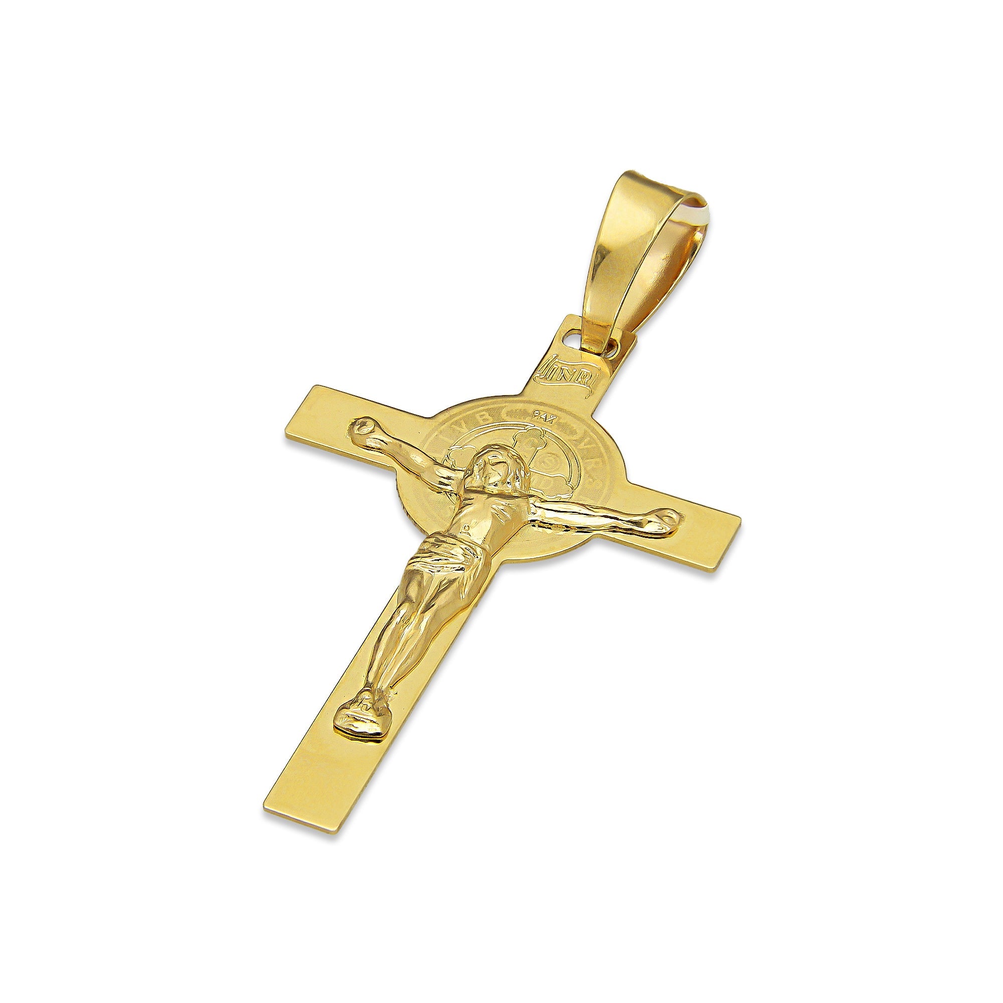 MR10DJ191 Dije Oro Sólido 10K EMF10 Cristo Grande Doble Vista Plana 2.7 cm x 5.2 cm