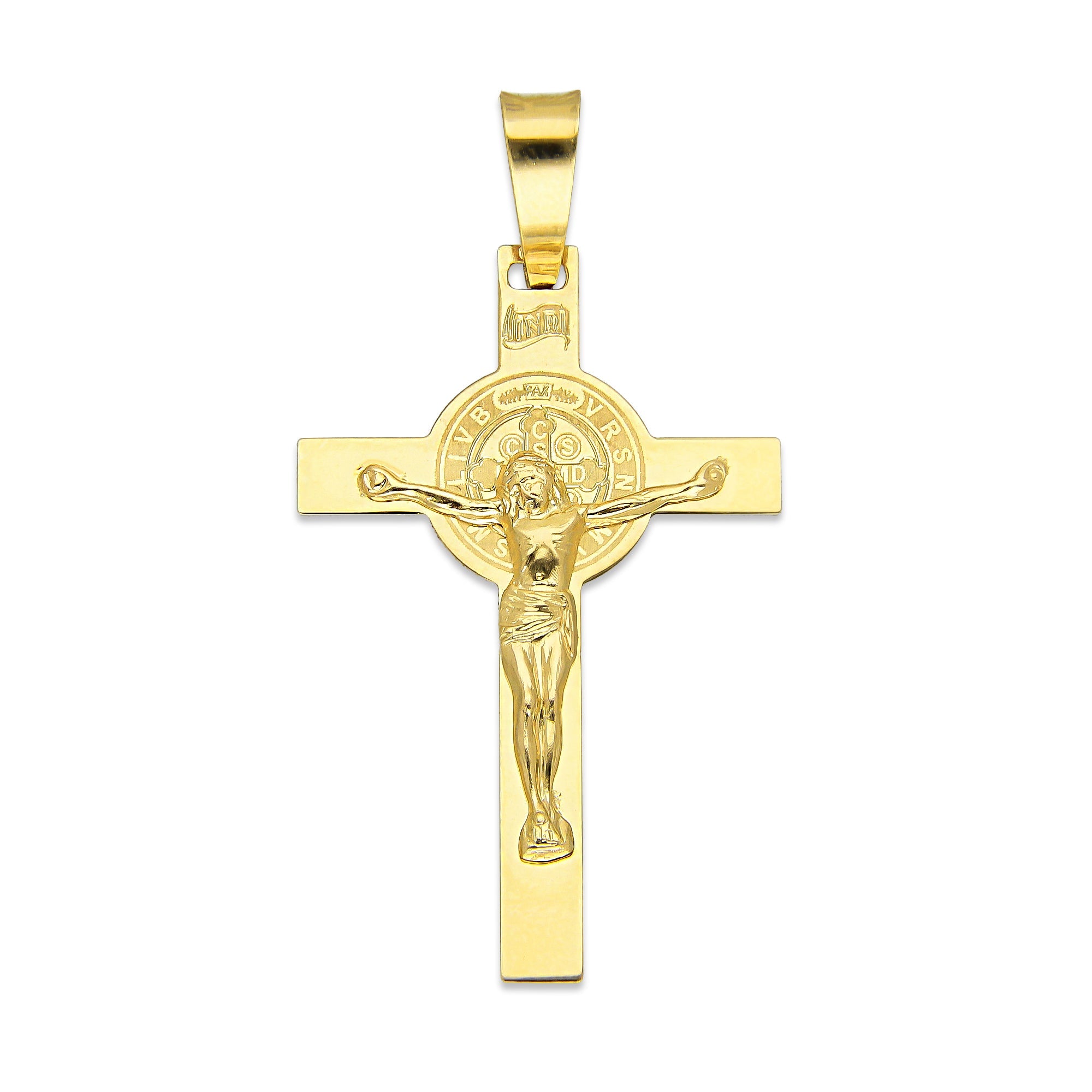 MR10DJ191 Dije Oro Sólido 10K EMF10 Cristo Grande Doble Vista Plana 2.7 cm x 5.2 cm
