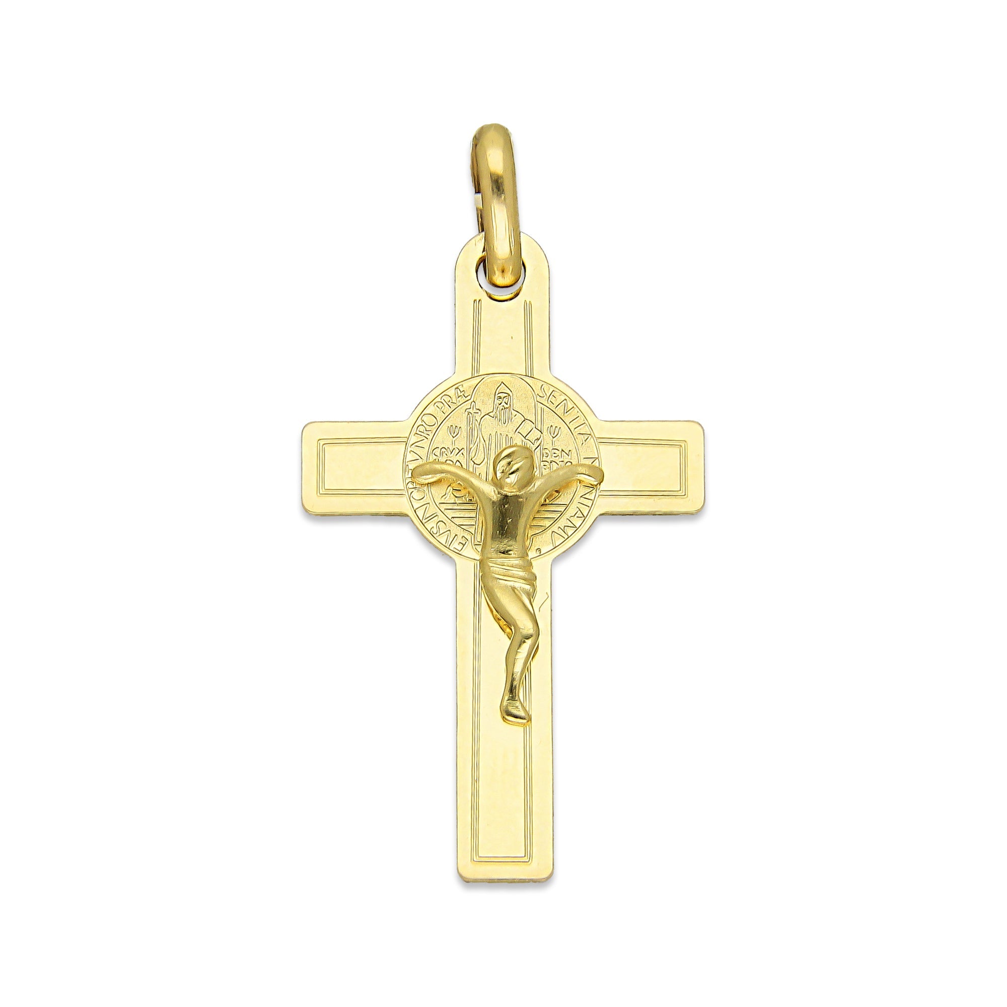 MR10DJ192 Dije Oro Sólido 10K EMF10 Cristo Chico Doble Vista Plana 1.7 cm x 3.4 cm