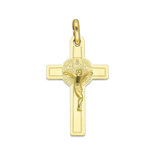MR10DJ192 Dije Oro Sólido 10K EMF10 Cristo Chico Doble Vista Plana 1.7 cm x 3.4 cm
