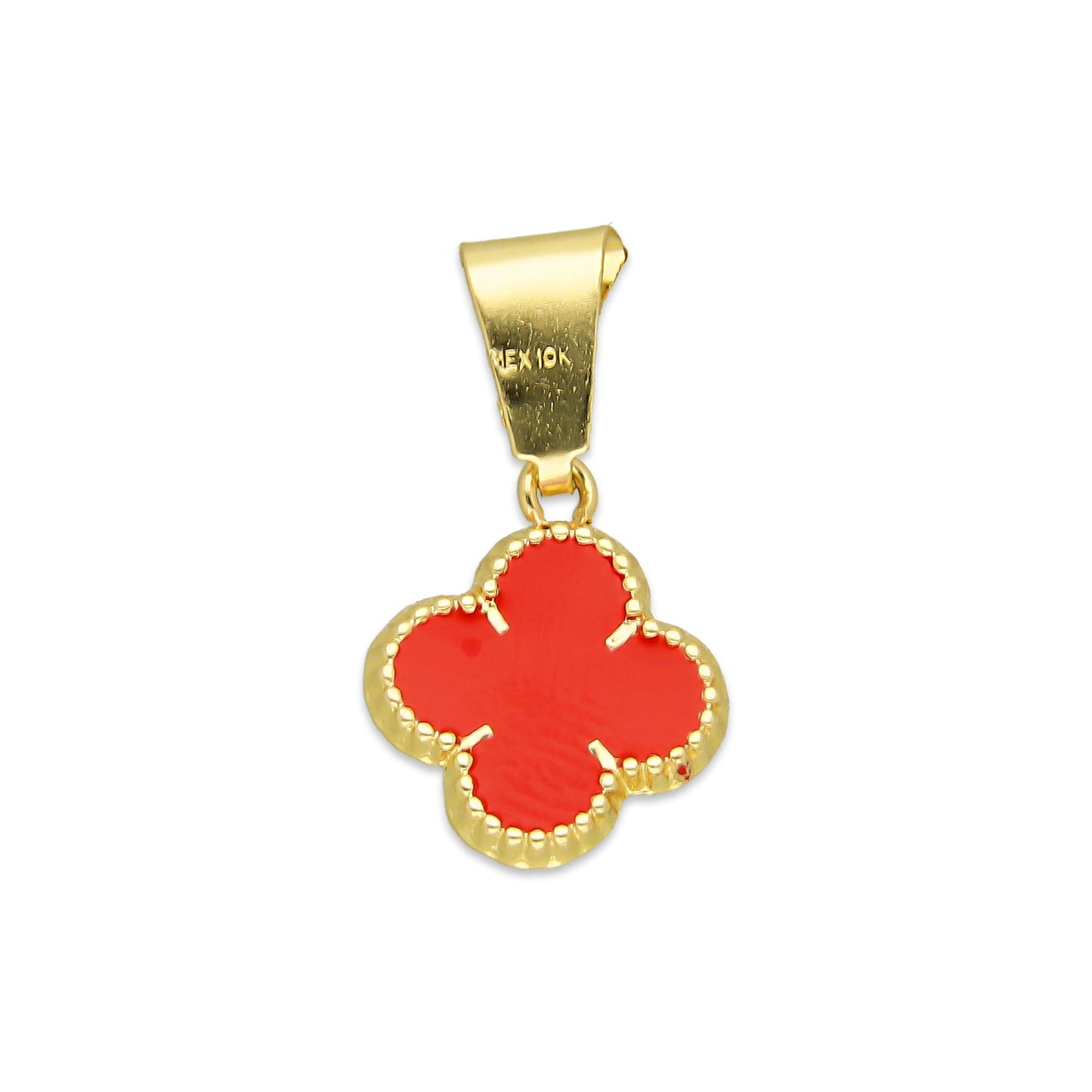MR10DJ201 Dije Oro Sólido 10K EM Trébol Esmaltado Rojo 1 cm x 1.9 cm