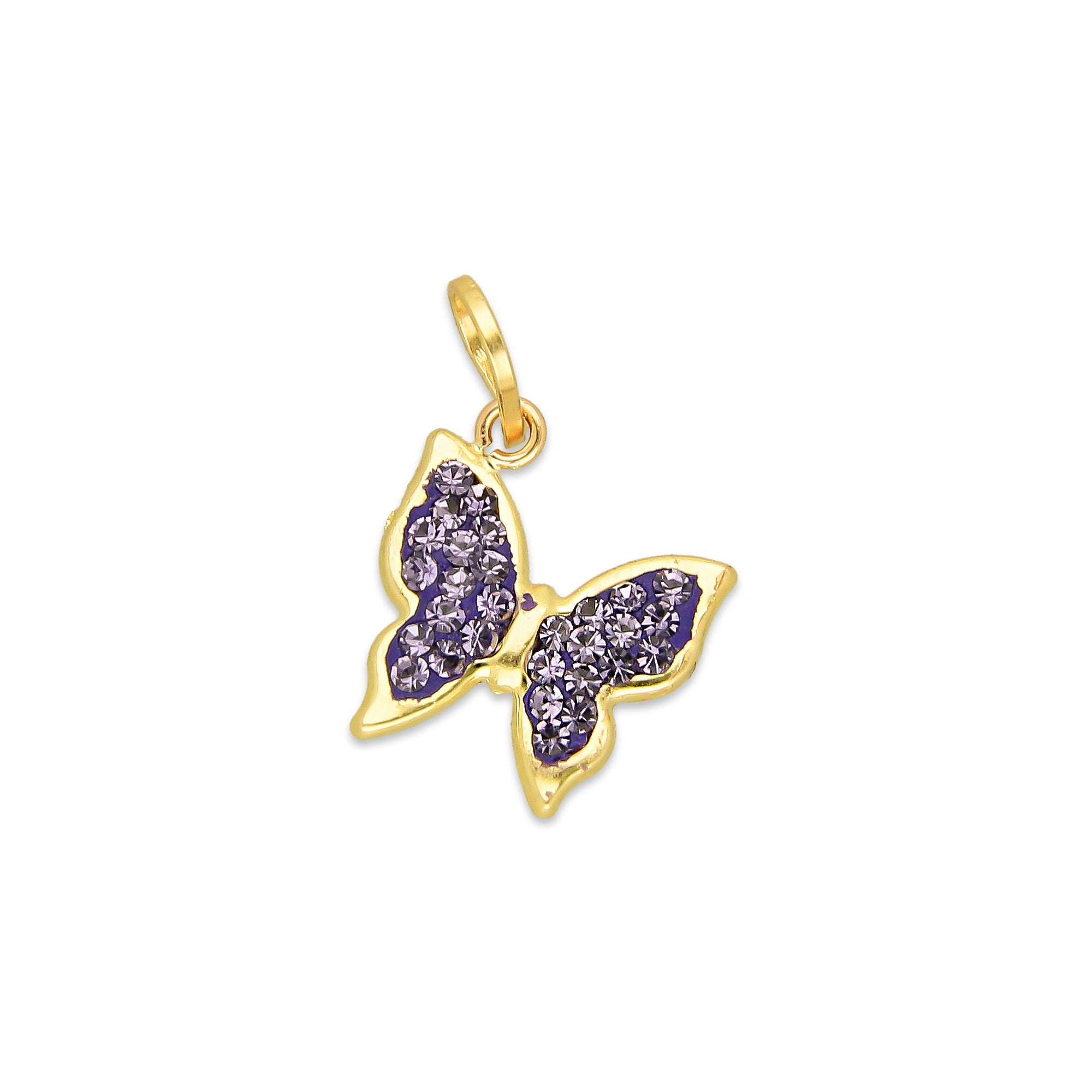 MR10DJ207 Dije Oro Sólido 10K EM Mariposa Cristalitos Morado 1 cm x 1.6 cm
