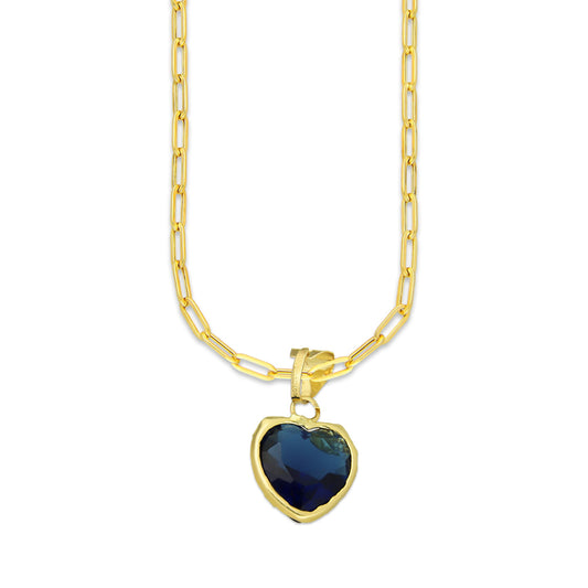 MR10DP102 Cadena Oro Sólido 10K + Dije Oro Sólido 10K EM Corazón con Bisel Liso Azul 1.3 cm x 2.2 cm