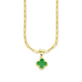 MR10DP105 Cadena Oro Sólido 10K + Dije Oro Sólido 10K EM Trébol Esmaltado Verde 1 cm x 1.9 cm