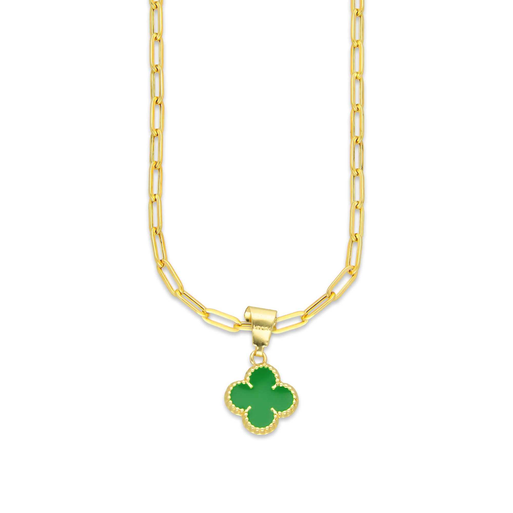 MR10DP105 Cadena Oro Sólido 10K + Dije Oro Sólido 10K EM Trébol Esmaltado Verde 1 cm x 1.9 cm