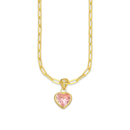 MR10DP110 Cadena Oro Sólido 10K + Dije Oro Sólido 10K EM Corazón con Bisel Liso Rosa 9 mm x 1.6 cm