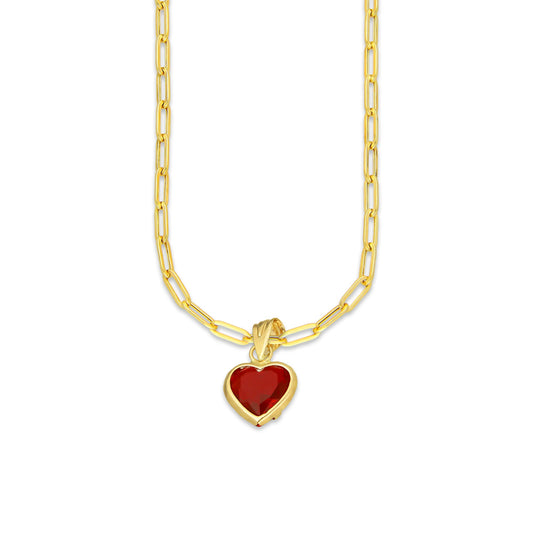 MR10DP111 Cadena Oro Sólido 10K + Dije Oro Sólido 10K EM Corazón con Bisel Liso Rojo 9 mm x 1.6 cm