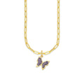 MR10DP112 Cadena Oro Sólido 10K + Dije Oro Sólido 10K EM Mariposa Cristalitos Morado 1 cm x 1.6 cm