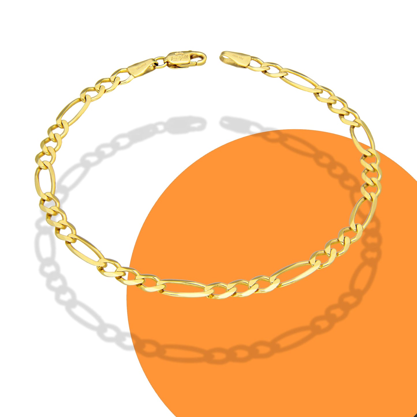 MR10PC044 Pulsera Para Caballero Oro Sólido 10K Mod Figaro 3*1 Lisa 4 mm x 21 cm