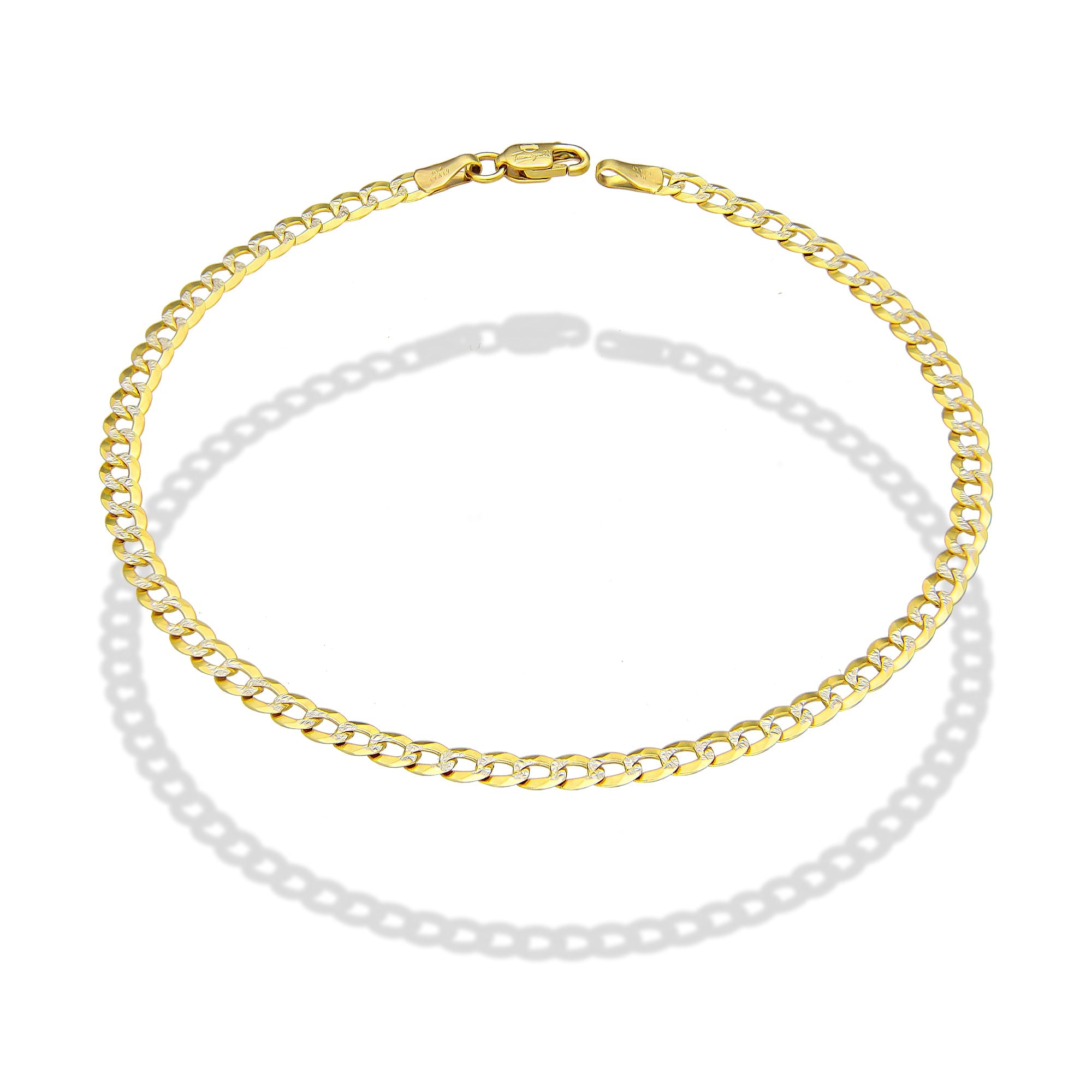 MR10PC045 Pulsera Para Caballero Oro Sólido 10K Mod Cubana Americana Diamantada 3 mm x 21 cm