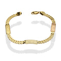 MR14PD010 Pulsera Dama Oro 14K Florentino Rol 3 Plaquitas Largas Figuras Varias 4 Mm x 18 Cm