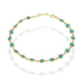 MR10PD027 Pulsera Dama Oro Sólido 10K EMF10 Modelo Ojitos Turcos Azul con Bisel 4.5 mm Ajustable 18 a 20 cm