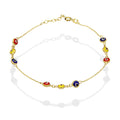 MR10PD032 Pulsera Dama Oro Sólido 10K EMF10 Modelo Ojitos Turcos Multicolor Triada 4.5 mm Ajustable 18 a 20 cm