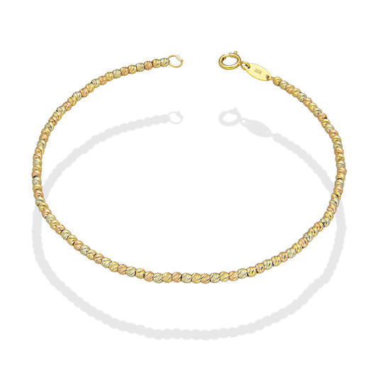 MR10PD073 Pulsera Dama Oro Sólido 10K EM10 Bolitas Diamantadas 2 mm x 18 cm de Largo