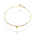 MR10PD076 Pulsera Dama Oro Sólido 10K EM10 Bolitas Diamantadas 1 mm Florentino con Cascabel Colgante Largo Ajustable 16 a 18 cm