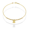 MR10PD077 Pulsera Dama Oro Sólido 10K EM10 Bolitas Diamantadas 2 mm Florentino con Osito Colgante Largo 18 cm